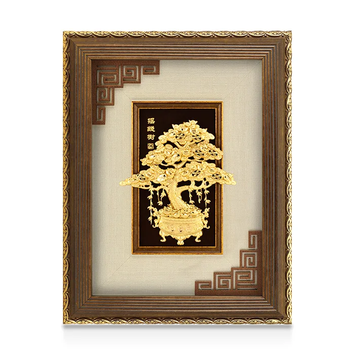 

Gold Leaf Painting for Lucky and Money Tree Desktop DecorationOpening Gift Painting crafts Figurines and Miniature Household