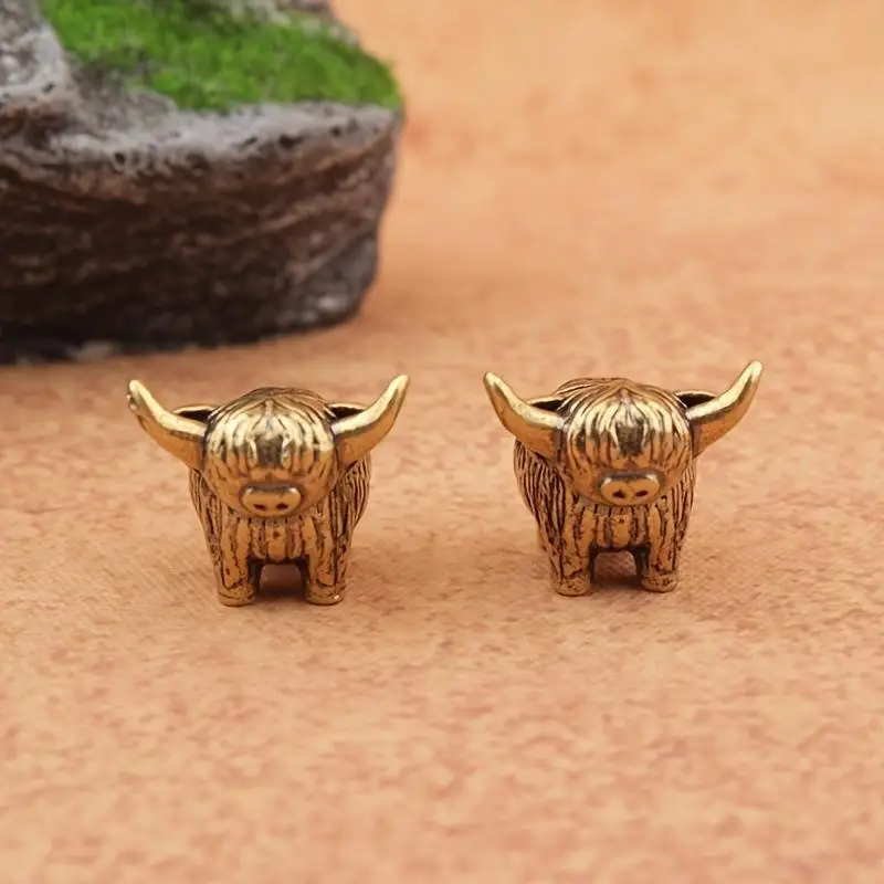 1Pc Solid Brass Highland Cow Figurine With Fine Craft Retro Appearance Perfect For Home Desk Decoration Small Gift