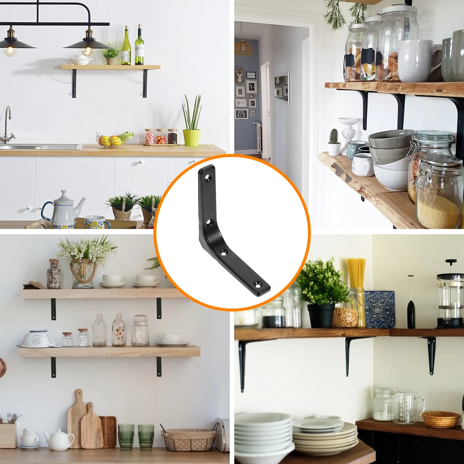 

4 Pcs L-shaped Stainless Steel Brackets Foldable Wall Shelf Supports Heavy Duty Storage Display Black White Finish