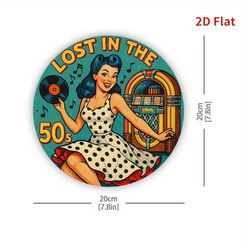 Vintage 1950S Metal Wall Art Sign, 20.32X20.32 Cm, Retro Pin-Up Design And Jukebox Cassette Tape with The Slogan 