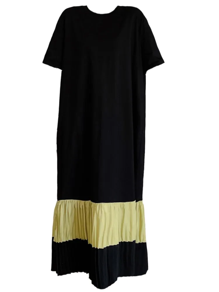 Zomer Nieuwe Geplooide T-shirt Jurk Vrouwen Korte Mouw Jurk Kleur Zwart Eenvoudig Ontwerp Grote Maat Kleding Dames Jurken vestidos