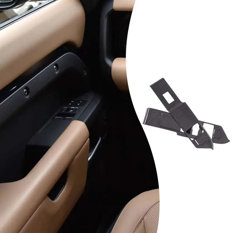 2piece set Real Carbon Fiber For Land Rover Defender 90 2024-2025 Car Glass Lift Button Frame Decoration Sticker Car Accessories