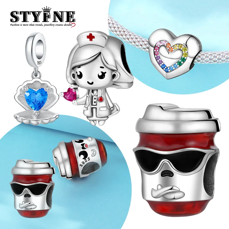 Travel Hobbies Beads 925 Sterling Silver Cuddling Heart Nurse Coco Wearing Sunglasses Coffee Mug Charms Bracelets Jewelry