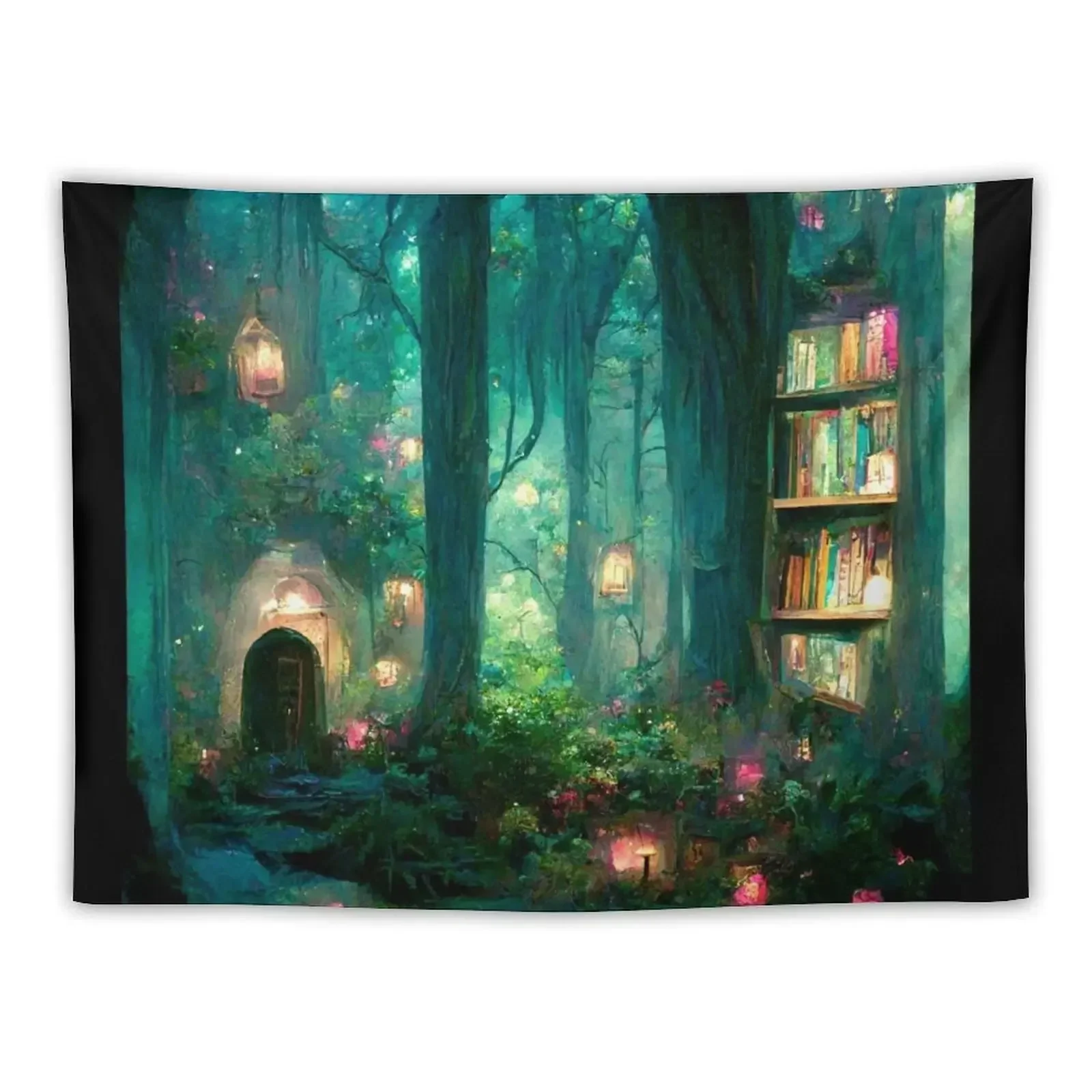 

Magical Bookstore in the Woods Tapestry Funny Bedroom Decor Tapestry