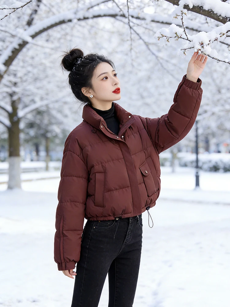 

Корейская зимняя женская хлопковая куртка со стоячим воротником, свободного кроя, малого размера, на молнии, для повседневной носки...