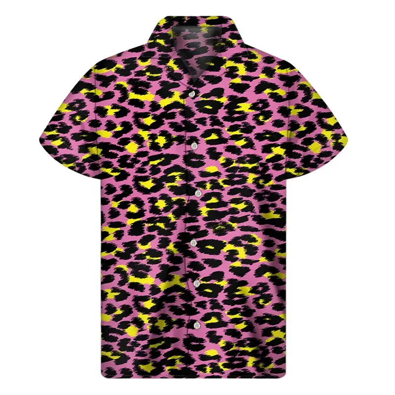 New Design Leopard Hawaiian Shirts For Men Clothing 3D Print Aloha Beach Shirt Women Short Sleeve Y2k Street Tops Lapel Blouse