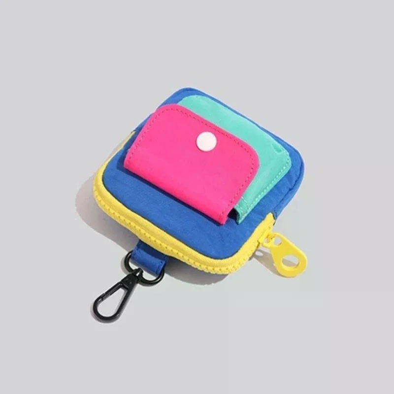 Portable Durable Zipper Coin Purse Contrast Color Earphone Bag Multifunctional Wallet Keyring Bag Daily Use Decoration Gift