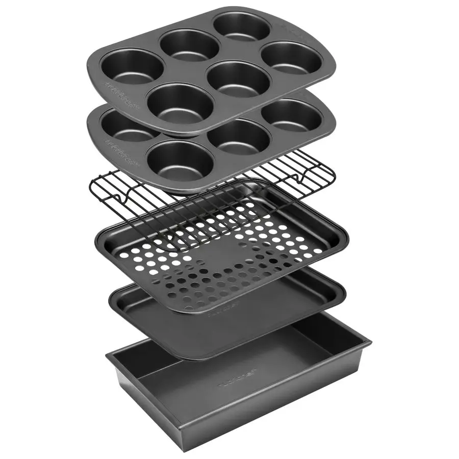 

6Piece Toaster Oven Bakeware Set, Compact NonStick Stackable Baking Pan Set with Muffin Pans, Roasting Tray amp Baking Sheets, D