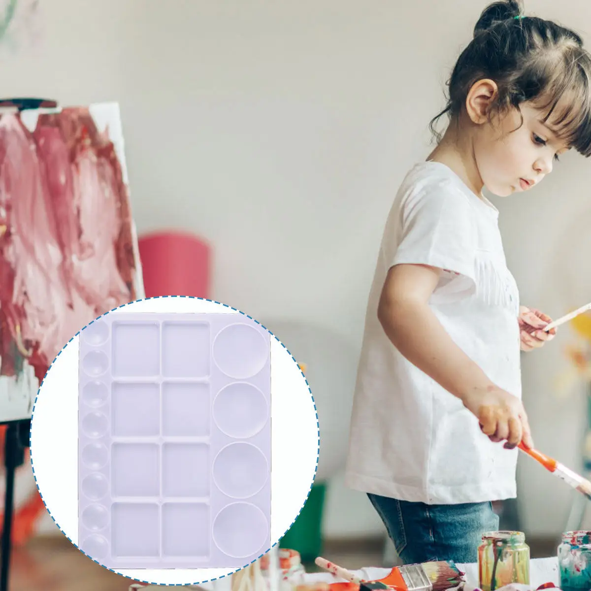 Portable Painting Tray Square Plastic Mixing Palette for Watercolor Gouache Acrylic Paint Drawing Art