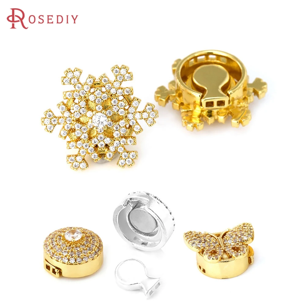 

2 Sets 18K Gold Color Brass and Zircon Snowflake Magnetic Necklace Bracelets Connect Clasps High Quality Diy Jewelry Accessories