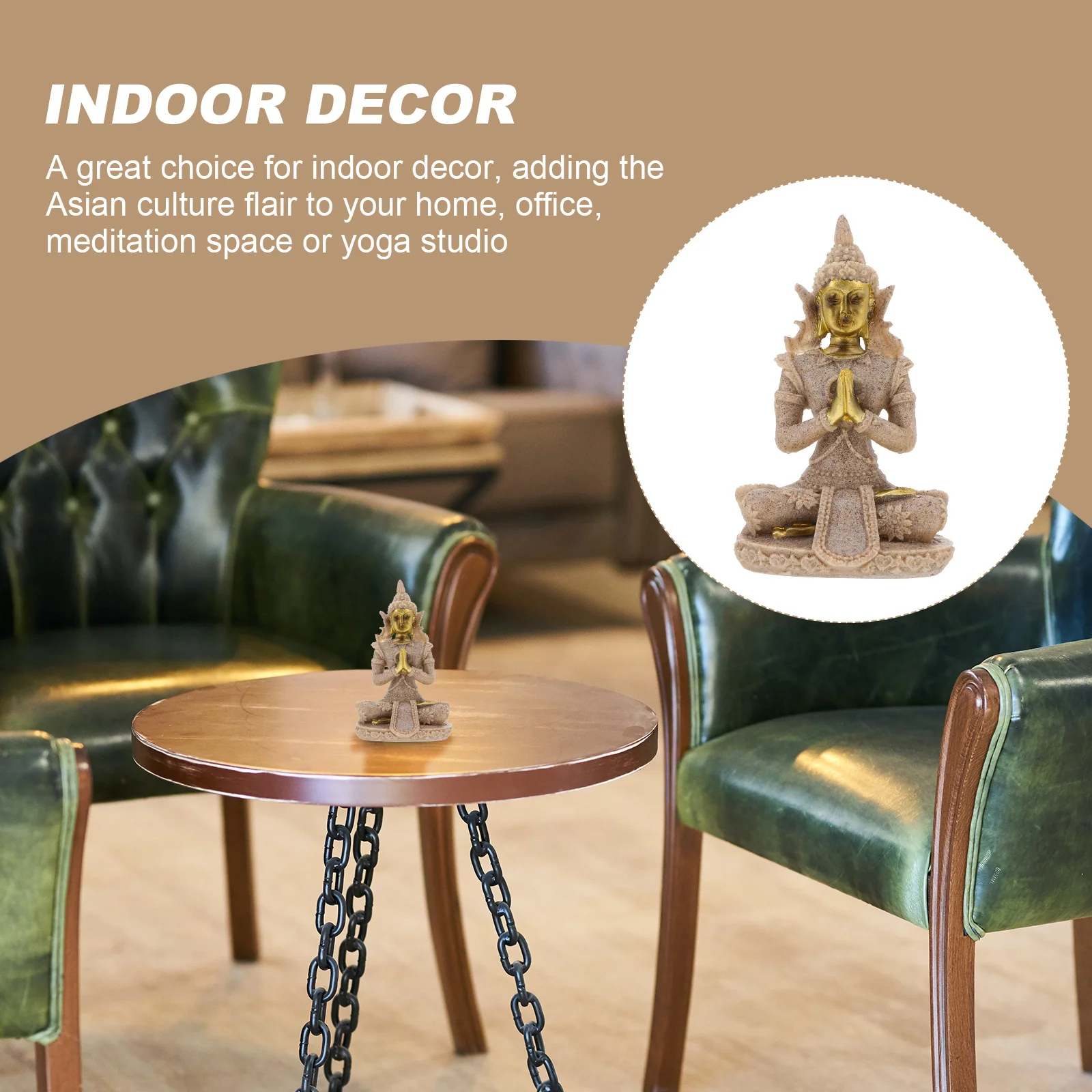 

Mini Sandstone Buddha Statue Hand Carved for Home Office Decor Calm Peaceful Living Room Mantel Shelf Asian Style Meditation