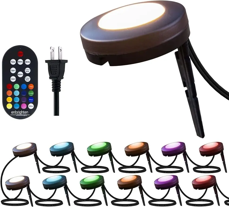 LED Ground Lights, 12 Path Lights, 110ft, Color Changing, Remote Control, Outdoor Path Lighting, 41017