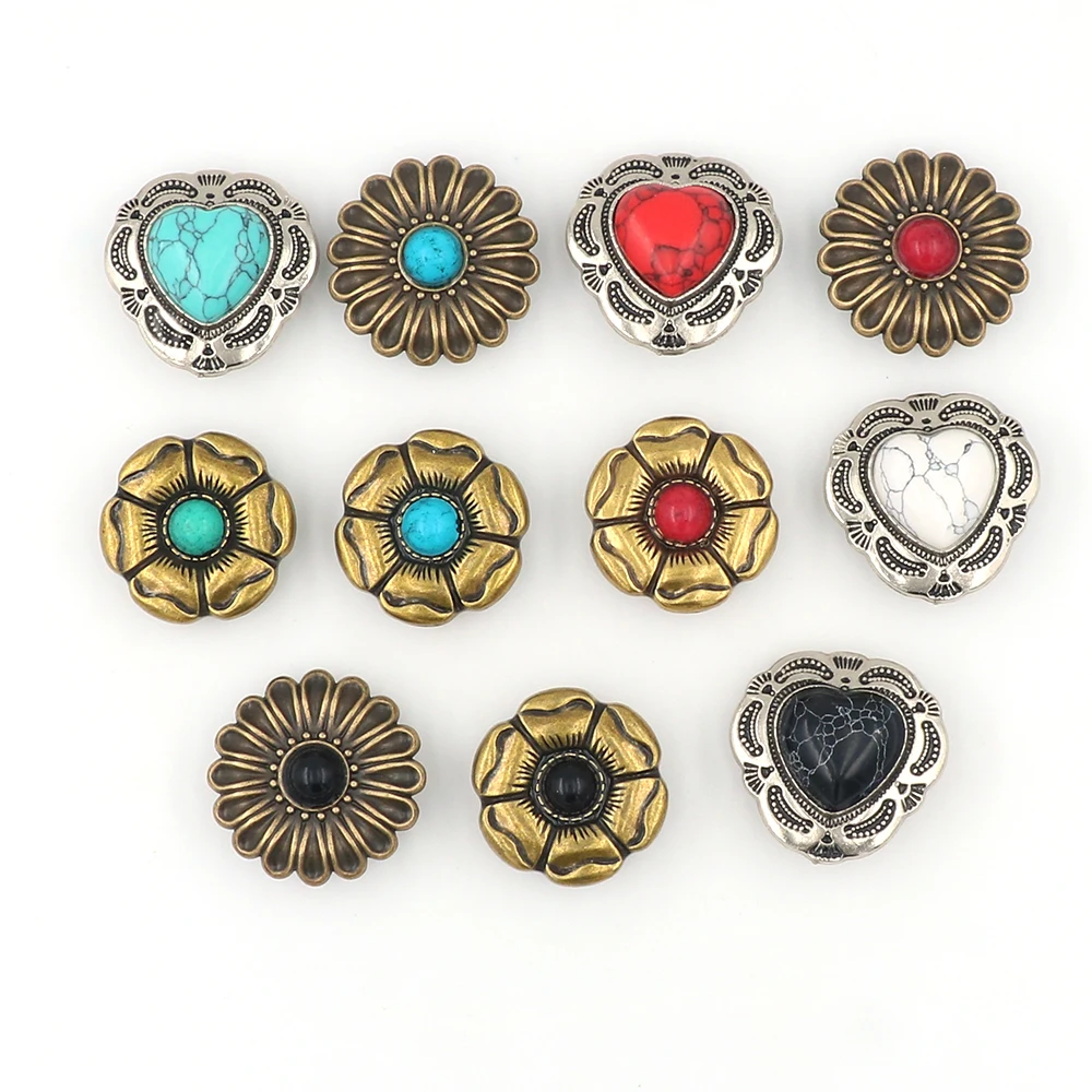 Shoe クロックス Charm Decorations Silvery Heart Shape Turquoise Metal Golden Flowers Sandals Accessories Punk Style Kids Gift 1 Pcs view 6