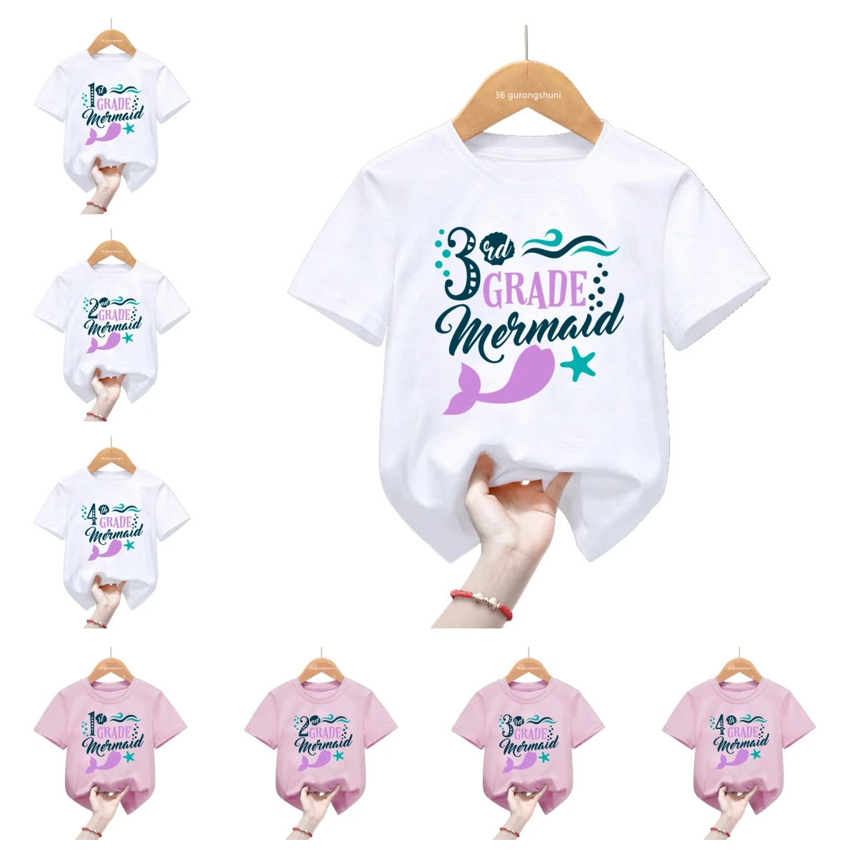 Funny Mermaid 1-5th Grade T Shirt Boys Girls Birthday Gift T-Shirt Harajuku Cute Kids Clothes Short Sleeve T-Shirts Top