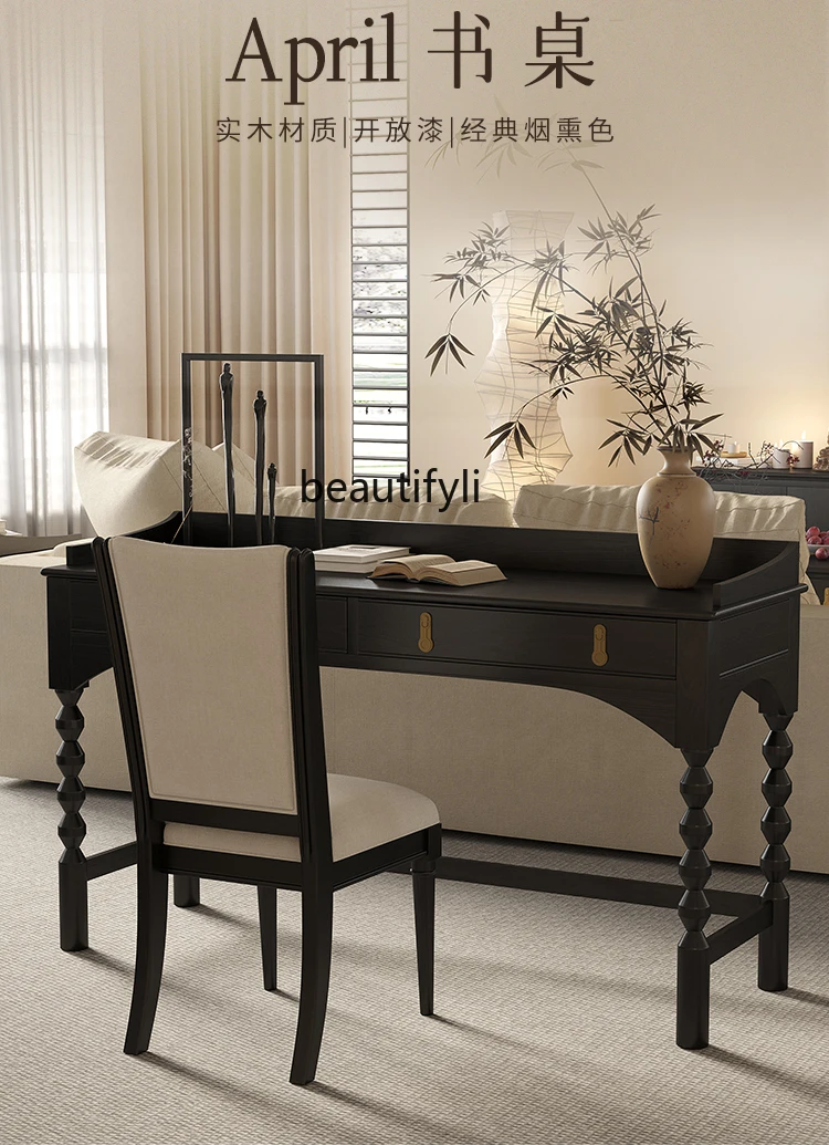 

Retro French country solid wood desk American black study desk study table