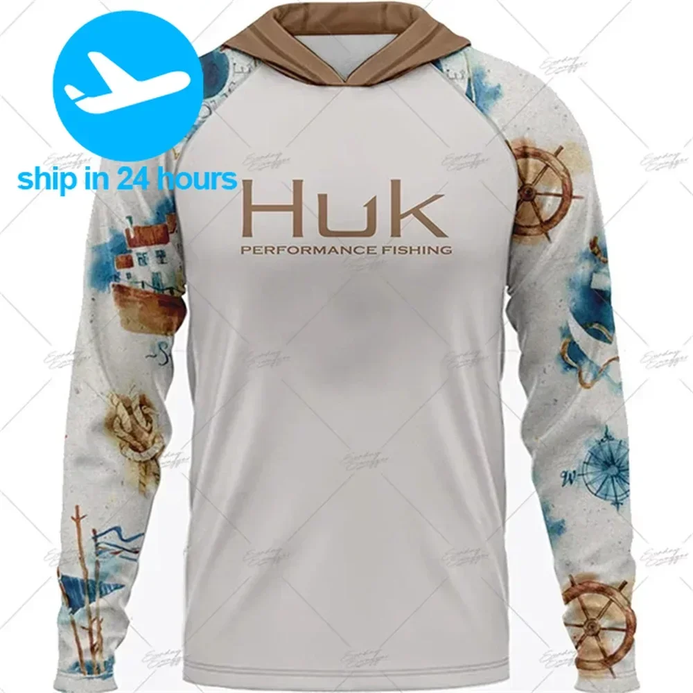 HUK odzież wędkarska z długim rękawem T-shirt z kapturem topy ochrona przed słońcem koszula rybna Camisa De Pesca oddychająca bluza z kapturem odzież wędkarska