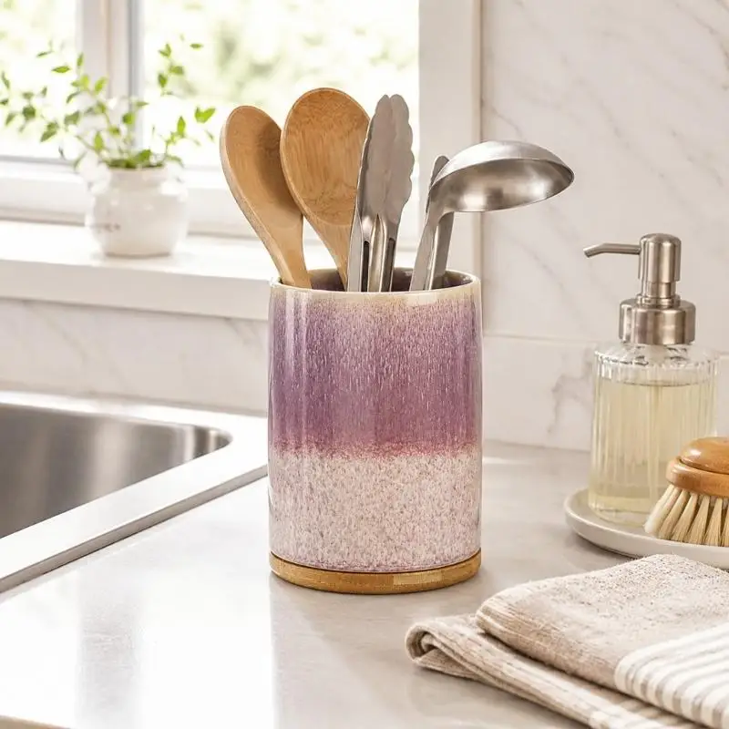 Polished Ceramic Crock Holder for Spoons and Spatulas on Counters JOMD