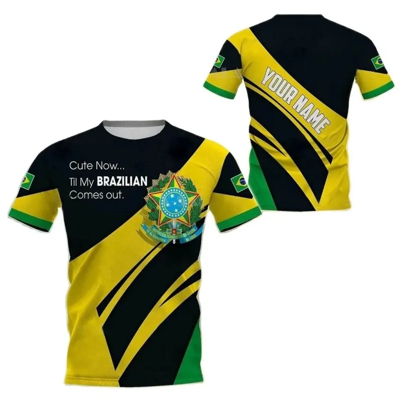 Brazil Flag Soccer 3D Harajuku Print Men's Children Sports Casual Short Sleeve Crew Neck Even Size DIY Summer Jersey Comfortable