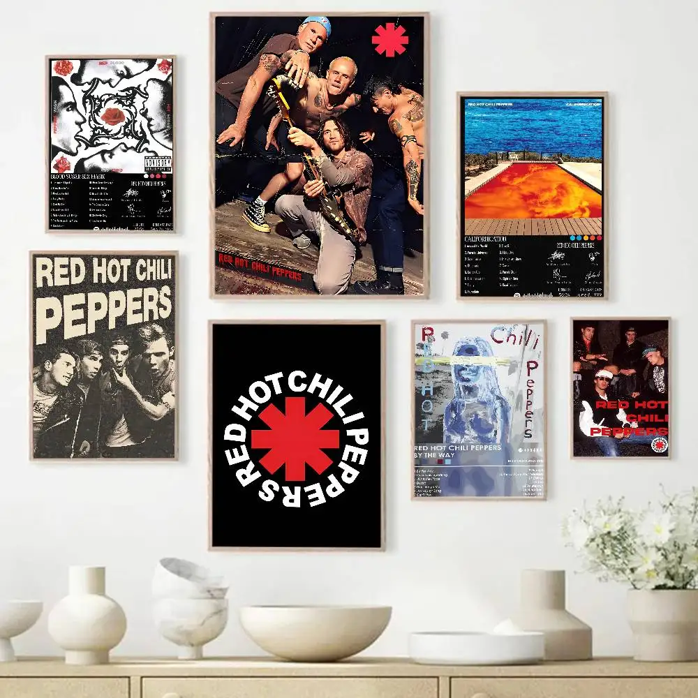 Póster Adhesivo DIY de la Portada del Álbum de la Banda de Rock Popular Red Hot Chili Peppers, Decoración Vintage para Habitación, Bar, Cafetería, Hogar