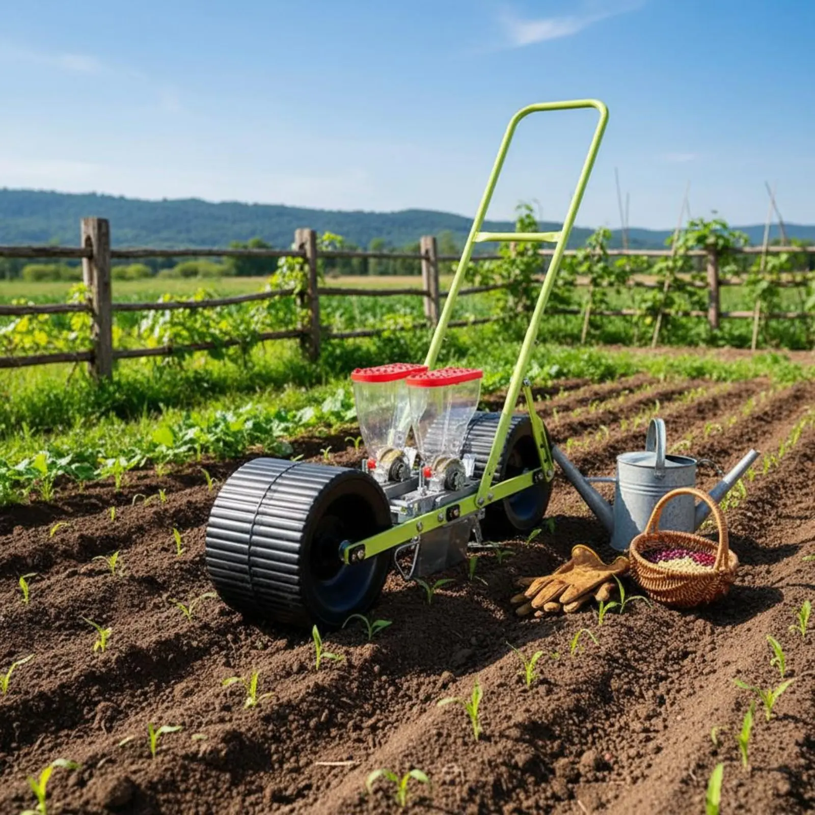 Hand Push Seeder Adjustable Spacing Accurate Garden Seeder Walk Behind Seed Distributor Lightweight Design Agricultural