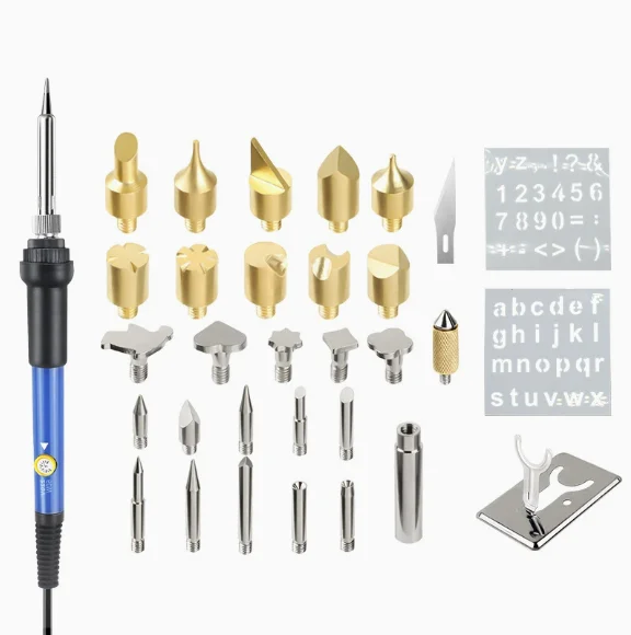 

Набор из 28 насадок для пирографии с подогревом, для резьбы и рисования, а также паяльник с регулировкой температуры 220В.