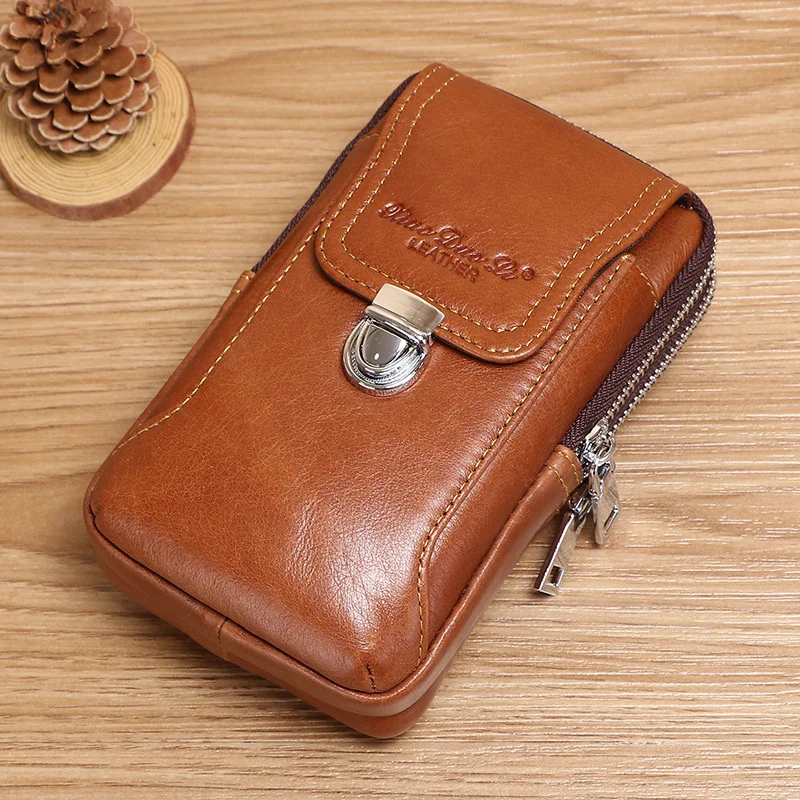 New men\'s leather mobile phone bag 5.5 / 6.5-inch head leather mobile phone waist bag with belt