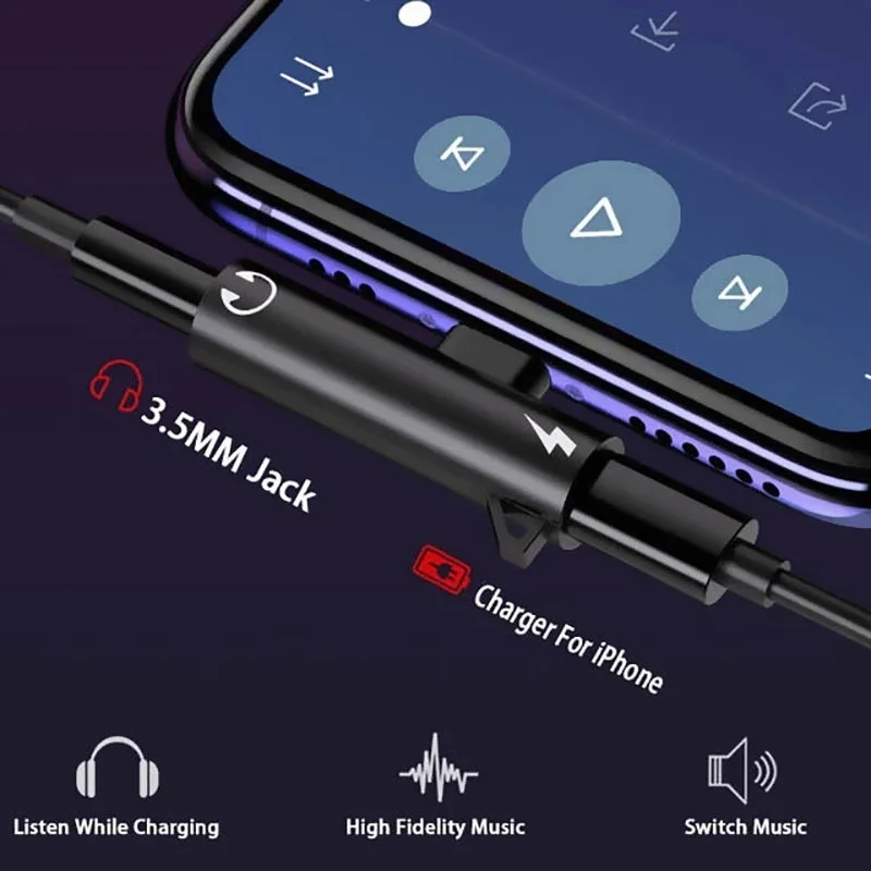2 في 1 الصوت سماعة شحن محول مزدوج الفاصل آيفون XR XS X 7 8 11 11Pro ل 3.5 مللي متر جاك إلى سماعة كابل AUX