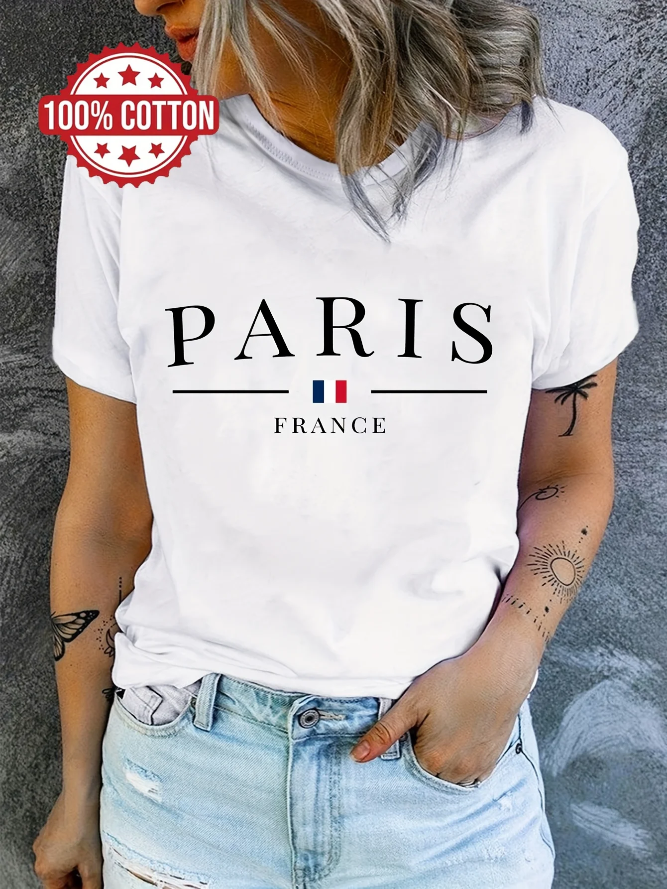 

PARIS France Casual Crew Neck T-Shirt Vintage Women Clothing Geometric Pattern Short Sleeve Casual Tops Summer Clothes