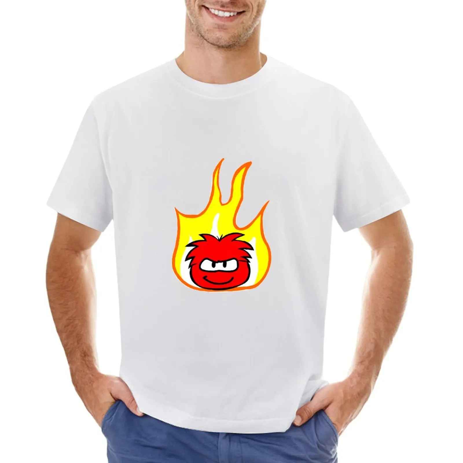 Red puffle on fire T-shirt sweat tops graphics for a boy black t-shirts for men