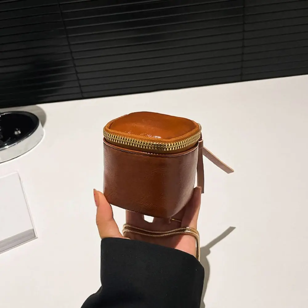 Fashion Hanging Neck Lipstick Bag Pu Leather Mini Coin Purse Versatile Storage Pouch Zipper Handbag