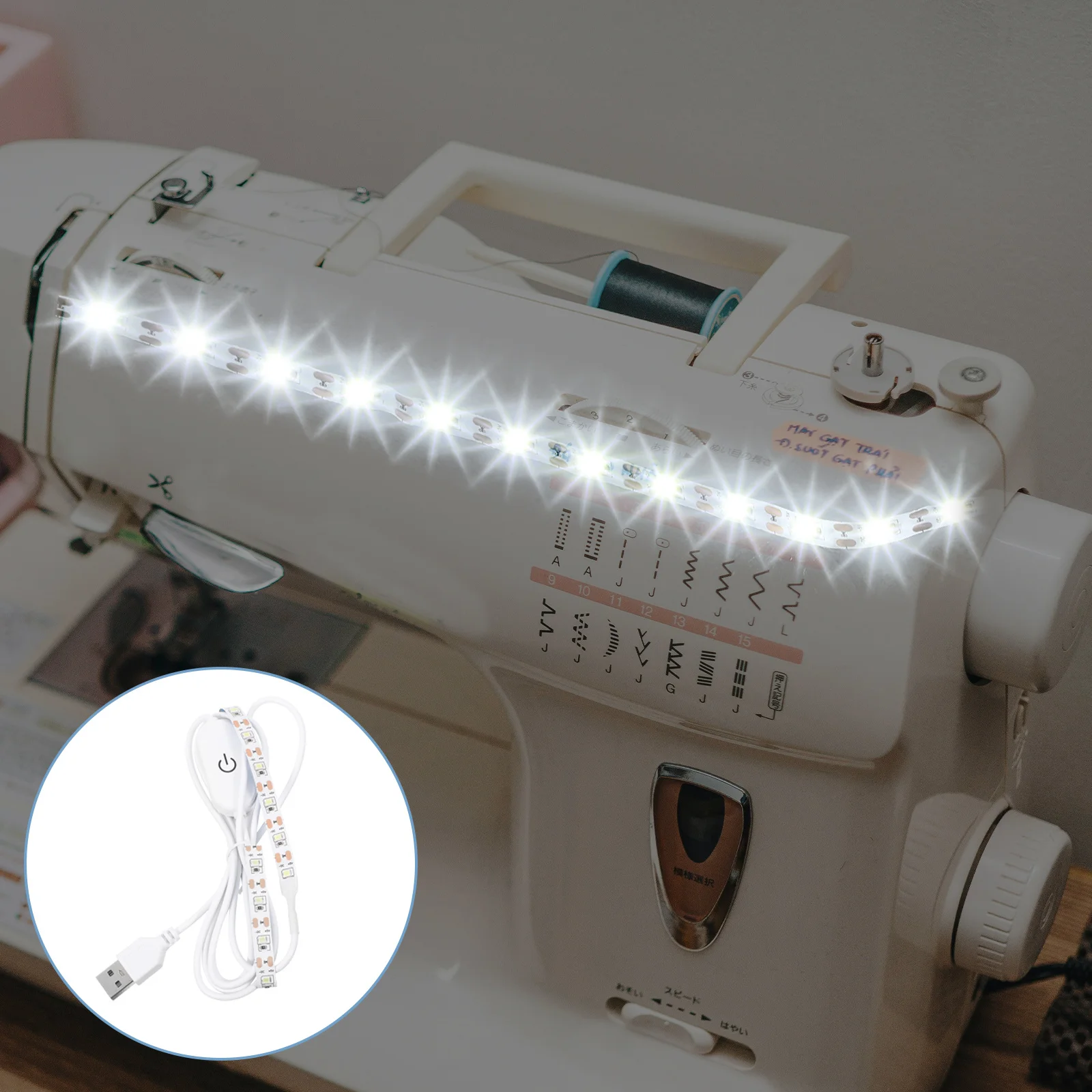 

2Pcs Touch Dimmable LED Light Strip Flexible USB Powered Sticky Lighting Tool for Sewing Machine Wardrobe Bookcase Illumination