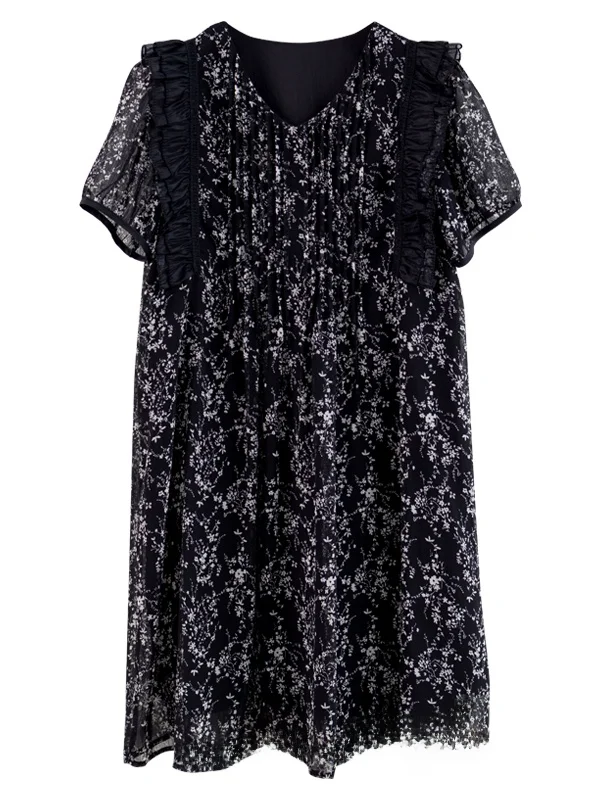 Grande taille imprimé fleuri ort Sve Dr Midi jupe trapèze Bla trajet Sle taille ample été nouveauté femmes Dr