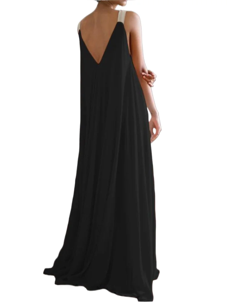 

Elegant Loose Dress For Women Fashion Solid Sleeveless V Neck Pullover Dresses Robe Femme Casual Holiday Womens Clothing Summer