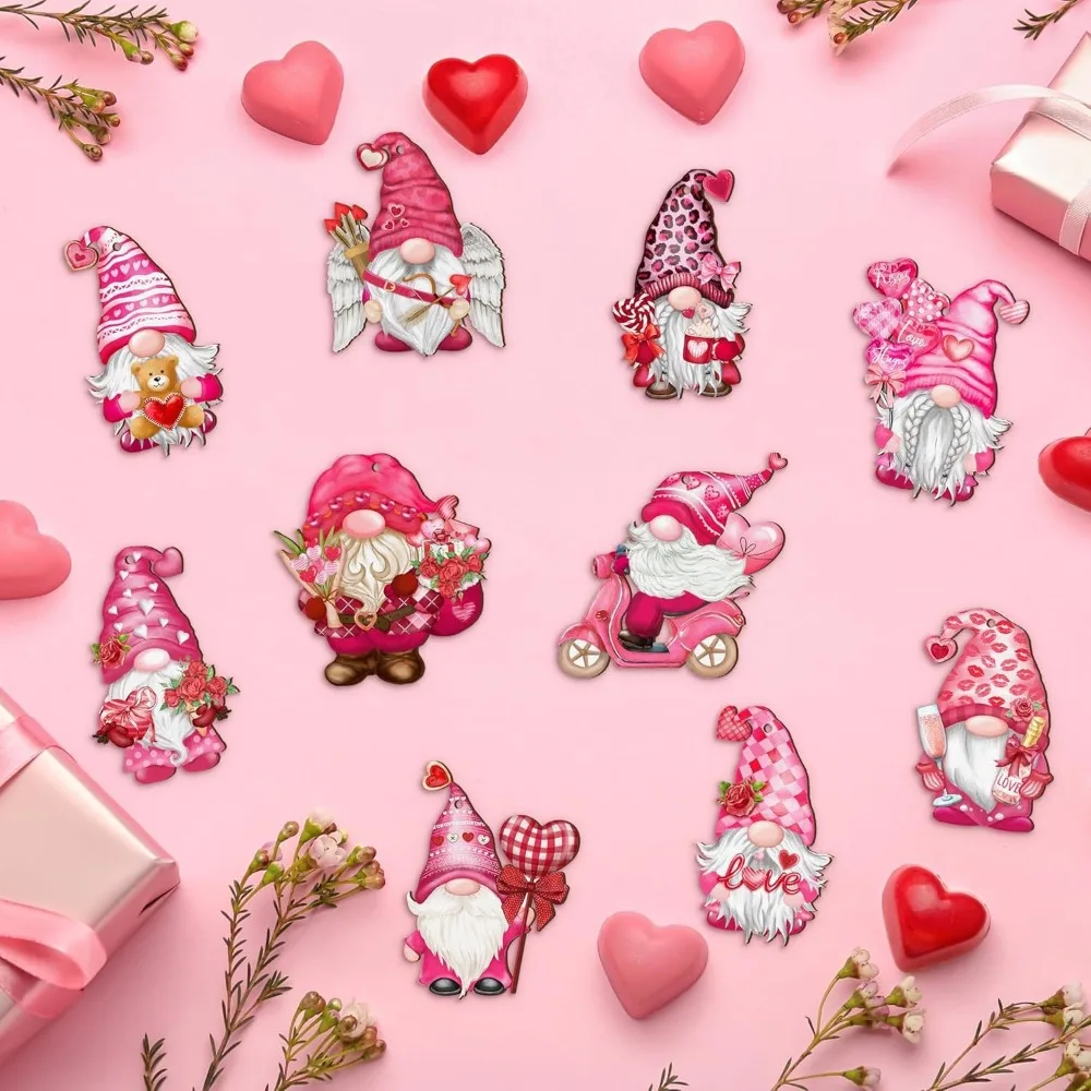 

12 PCS Funny Cartoon Gnome Christmas Tree Ornaments Hanging Home Decor Xmas Tree Decoration Wooden Snowman Ornament