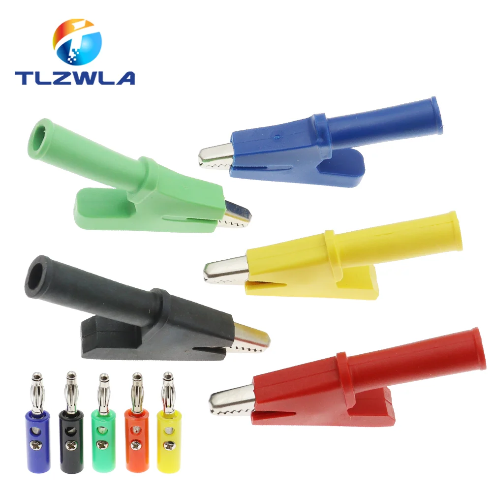 5PCS Pure Copper Insulated Test Alligator Clip 10MM Opening With 4MM Jack Safety Crocodile Clamps For Banana Plug Or Welding