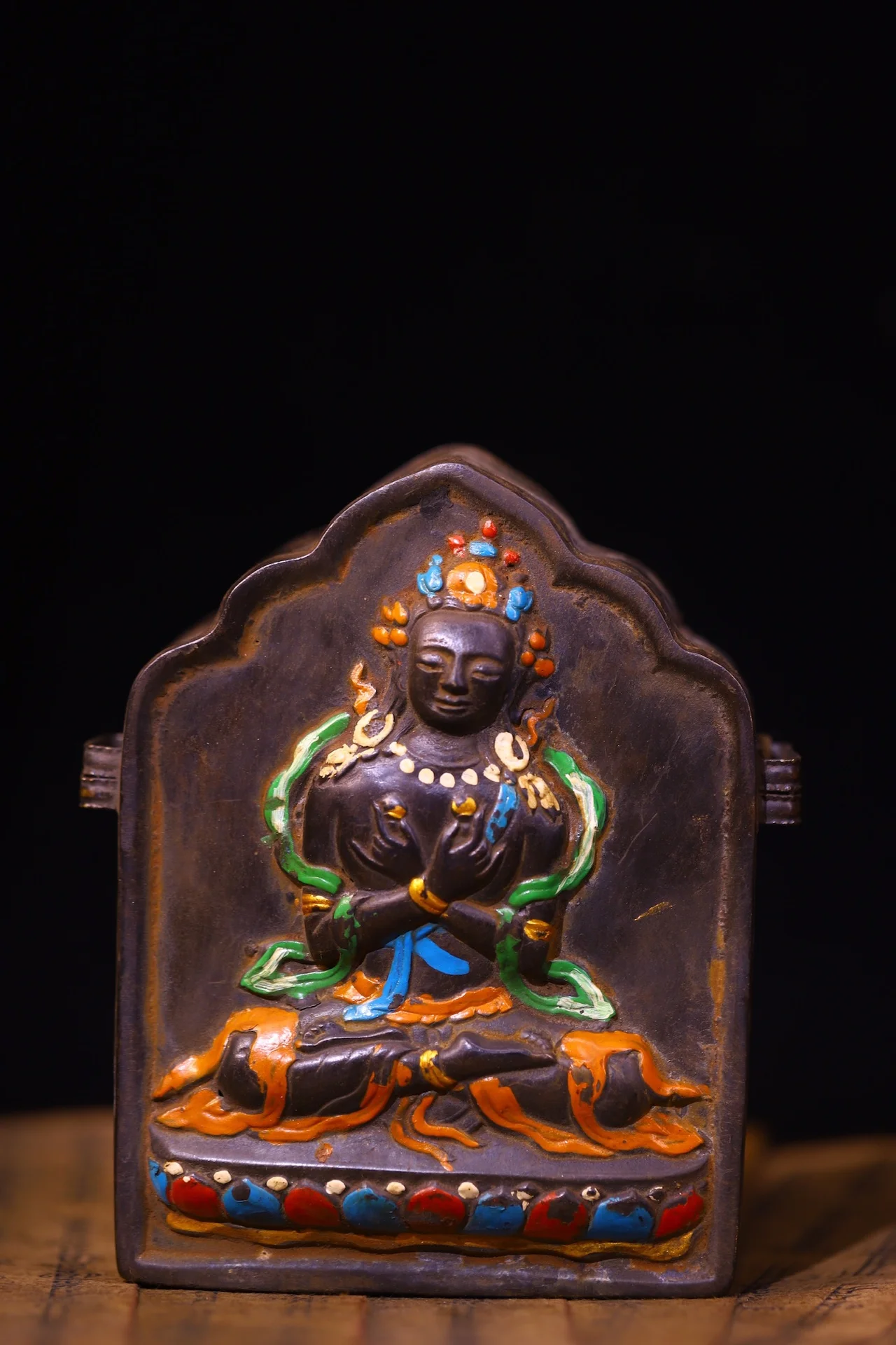 

5"Tibetan Temple Collection Old Bronze Painted Vajradhara Sitting Buddha Gawu Box Amulet Dharam Worship Hall Town house