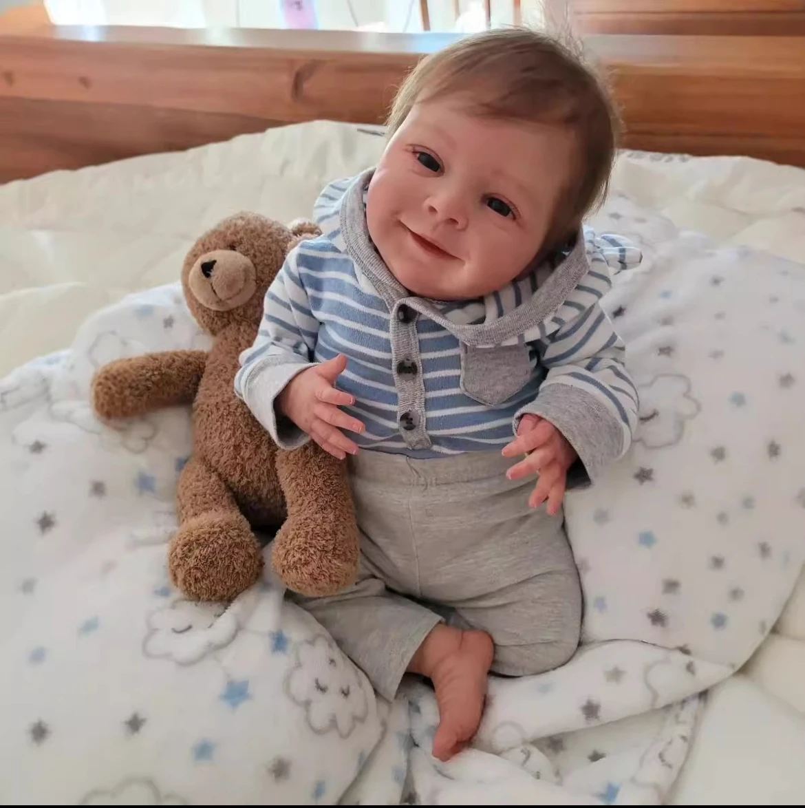 19-calowa, ultra realistyczna lalka Reborn Baby Boy - wykwintnie wykonany, realistyczny noworodek z skórą 3D, wędzonymi włosami i widocznymi żyłkami