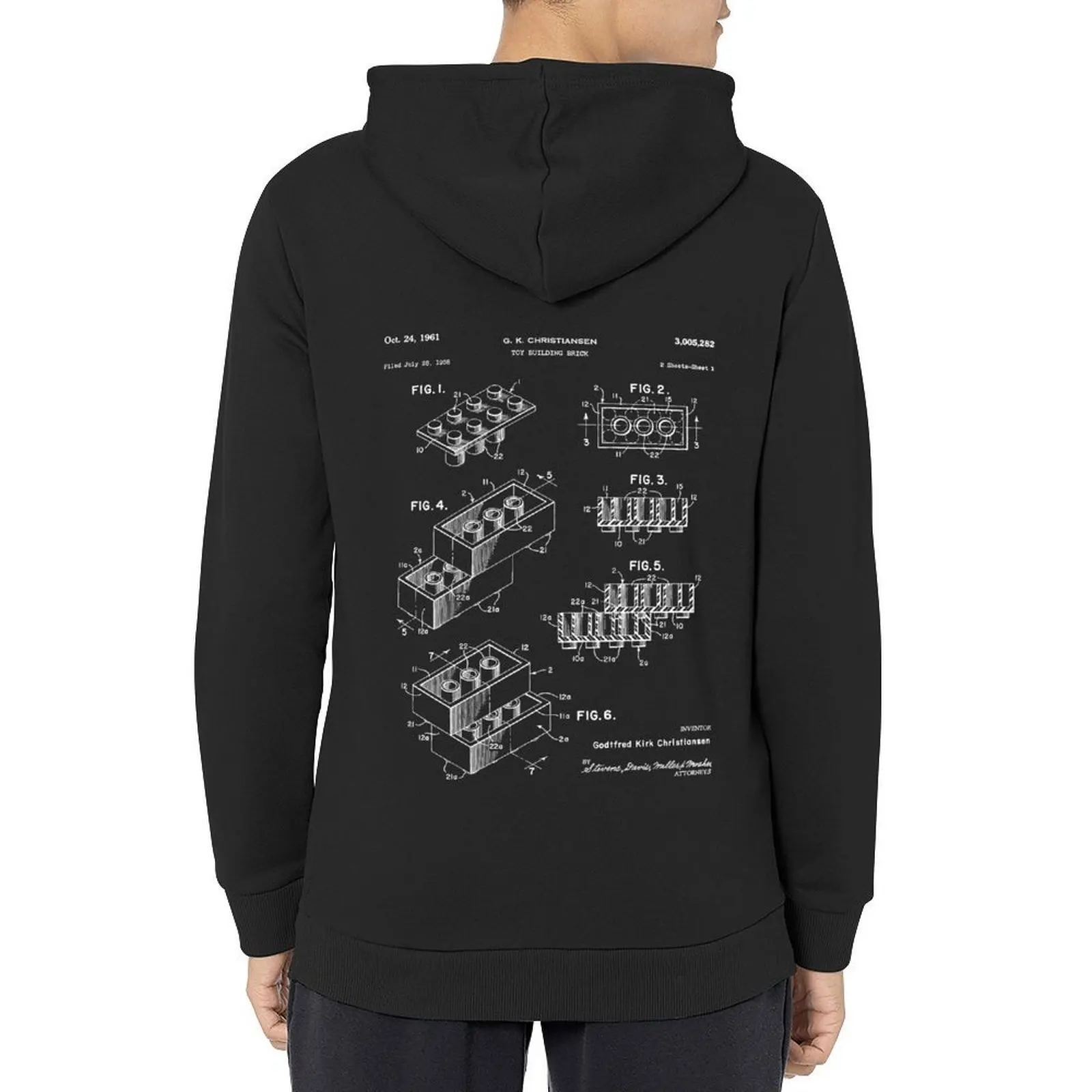 

Toy Building Brick Patent - Retro Toy Element Game Room Art - Blueprint Hoodie korean clothes tracksuit men