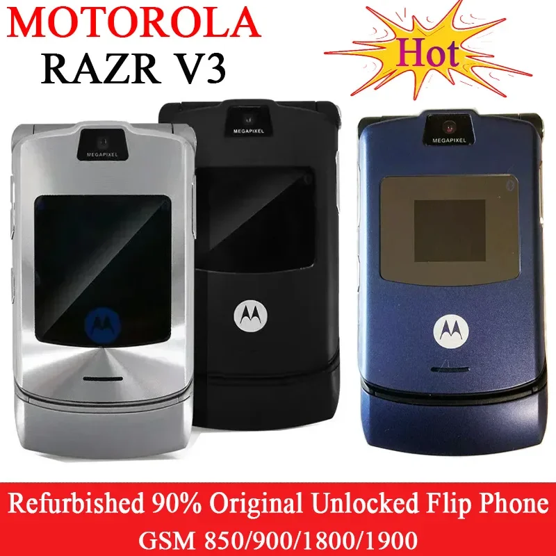 Motorola RAZR V3 90% - Original Unlocked Flip Bluetooth Phone Dual Display Advanced Fast Call GSM 850/900/1800/1900 High Quality