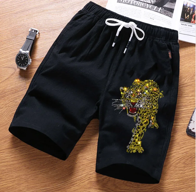 Men's Rhinestones Drill Joggers Shorts Fitness Anime Glitter Running Trunks Summer Trend Male Short Pants