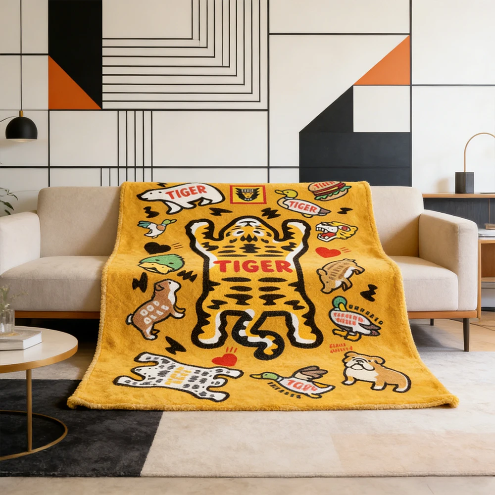 Vintage Cartoon Tiger Animal Art Pattern Ultra Soft Warm Cozy Fluffy Throw Blanket for Living Room Bedroom Home Decor