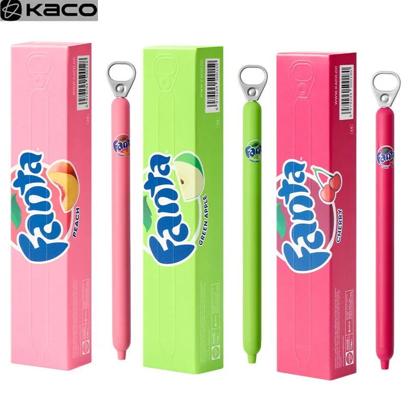 Bolígrafo de Gel KACO x Fanta, 0.5 mm, Tinta Negra, Anillo de Apertura Pop-up, Escritura Suave y de Secado Rápido, Material Escolar para Estudiantes