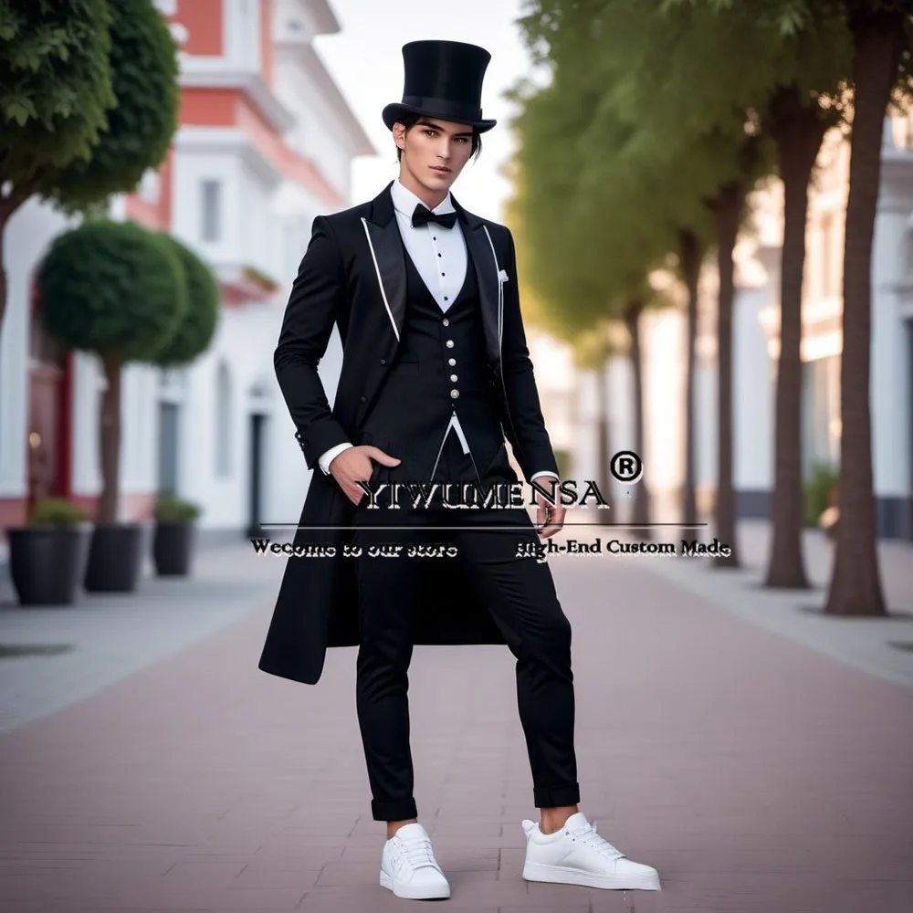 Men Classic Magician Suits Long Bespoke Single Breasted Jacket Vest Pants 3 Pieces Set Groom Tuxedo Man Formal Party Prom Blazer