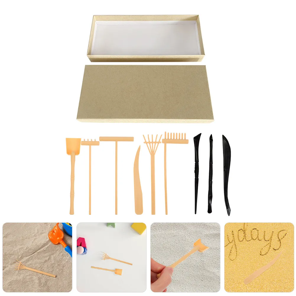 1Set Zen Garden Rake Set Mini Sand Raking Tools for DIY Zen Sand Tray Relaxation Meditation Craft Kit Desktop Decor Small Garden