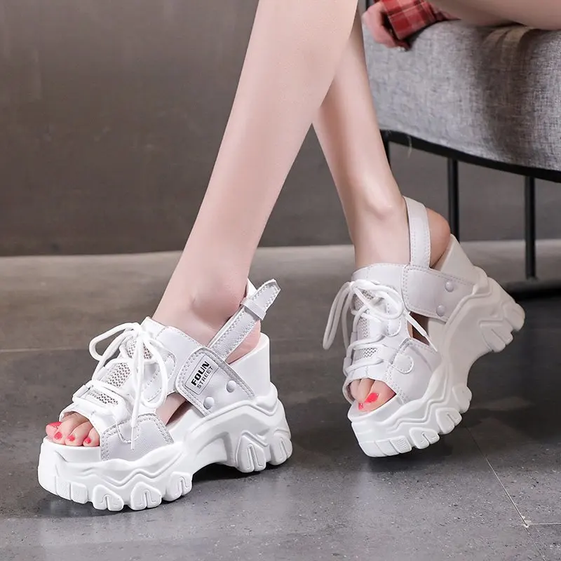 Fashion Summer Women Sandals Peep-toe Wedge Platform Sneakers Woman 11CM Heels Thick Bottom Sandal New Casual Beach Flip Flops