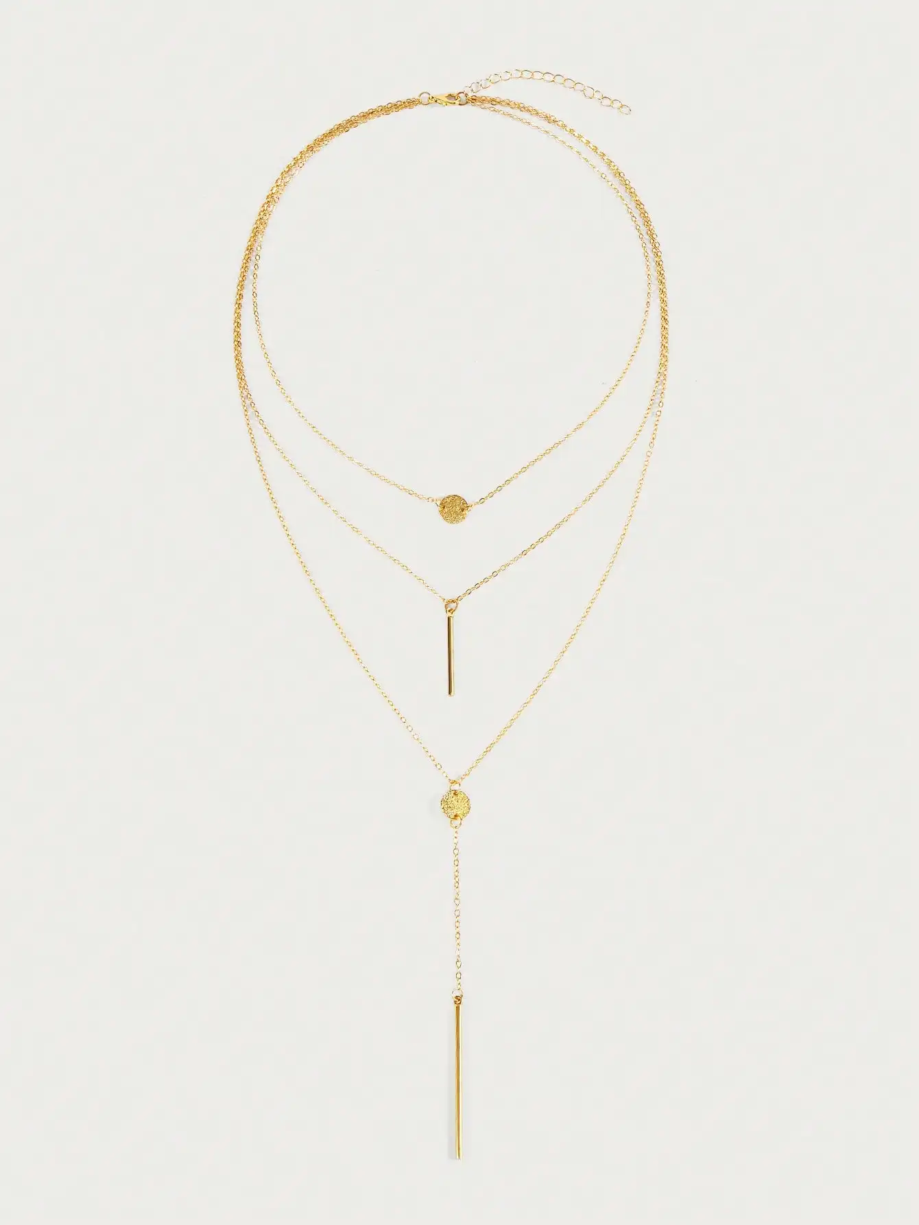 

Gold-Tone Multi-Layer Chain Necklace with Textured Disc and Bar Pendants