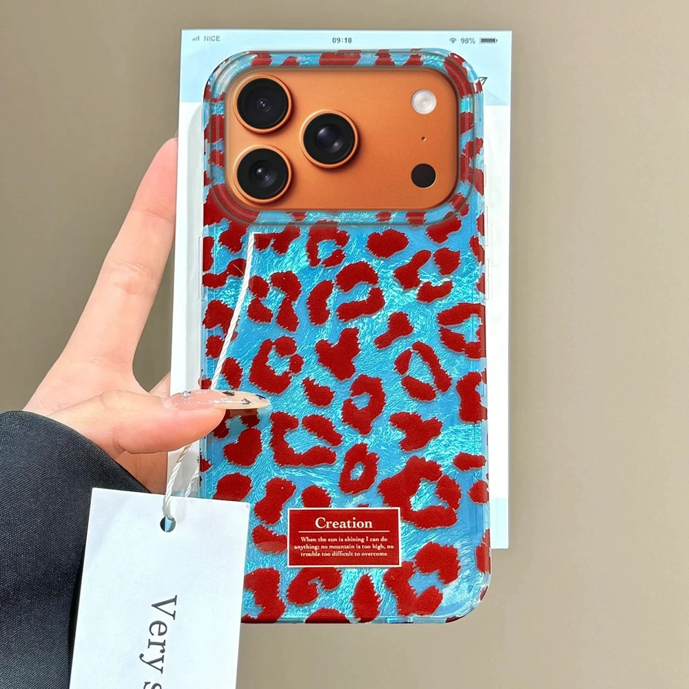 

Retro Blue Brown Leopard Women Phone Case For Apple iPhone 17 Air 16e 16 15 14 13 11 12 Pro Max 7 8 Plus X XS XR SE Funda Cover