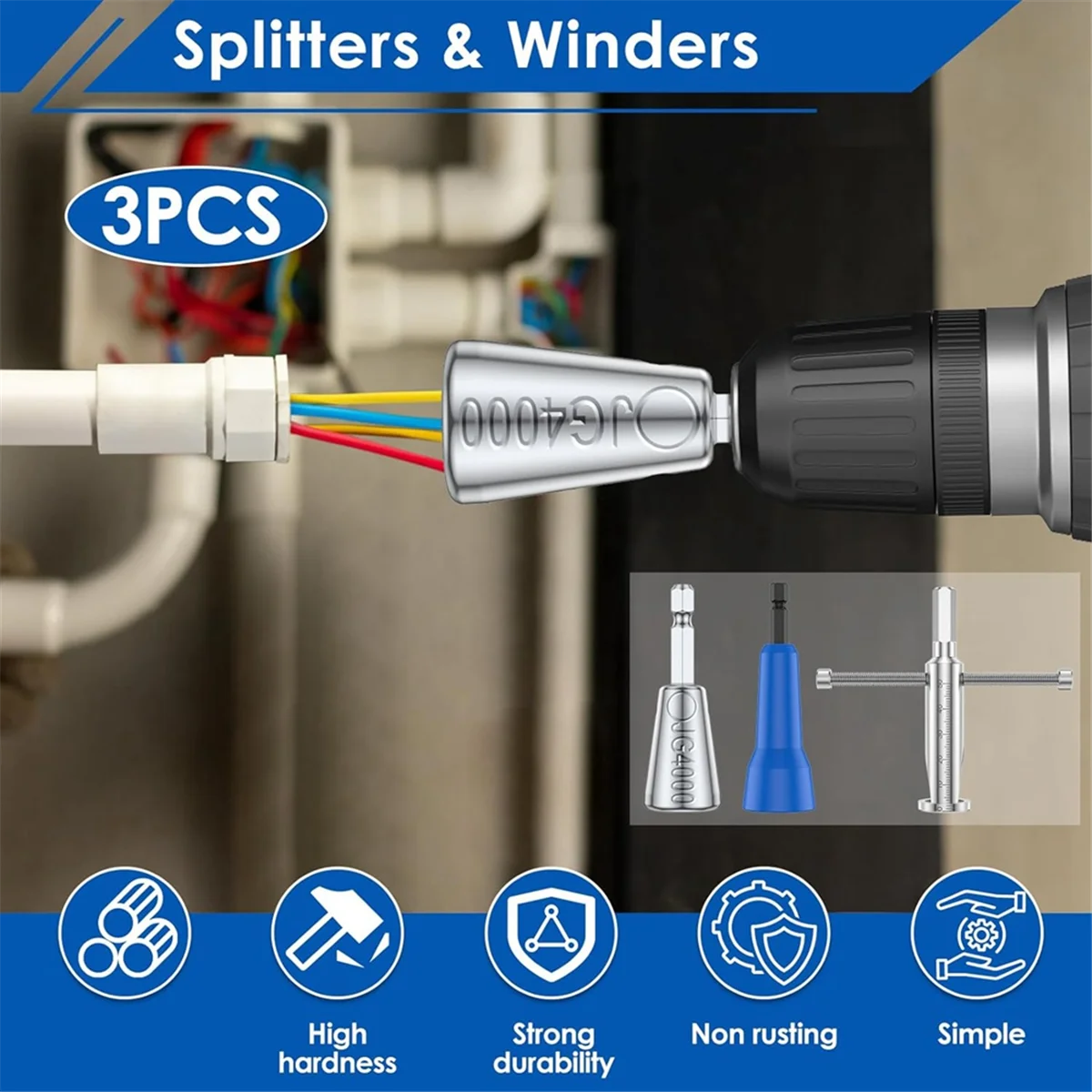 3 Pcs Wire Twisting Tool, 6mm Hex Shank Cable Wire Stripper for Drill, 2-6 Ways, Stripping and TwistWire Cable