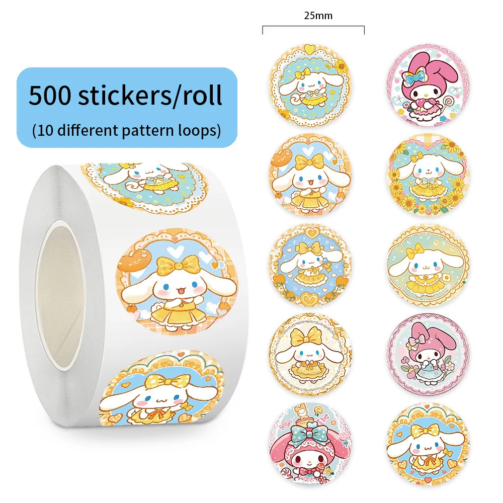 500 pz/rotolo Simpatico Cartone Animato Cinnamoroll Sanrio Adesivi Kawaii My Melody Adesivo Laptop Telefono Cancelleria Divertente Etichetta di Tenuta Decalcomanie
