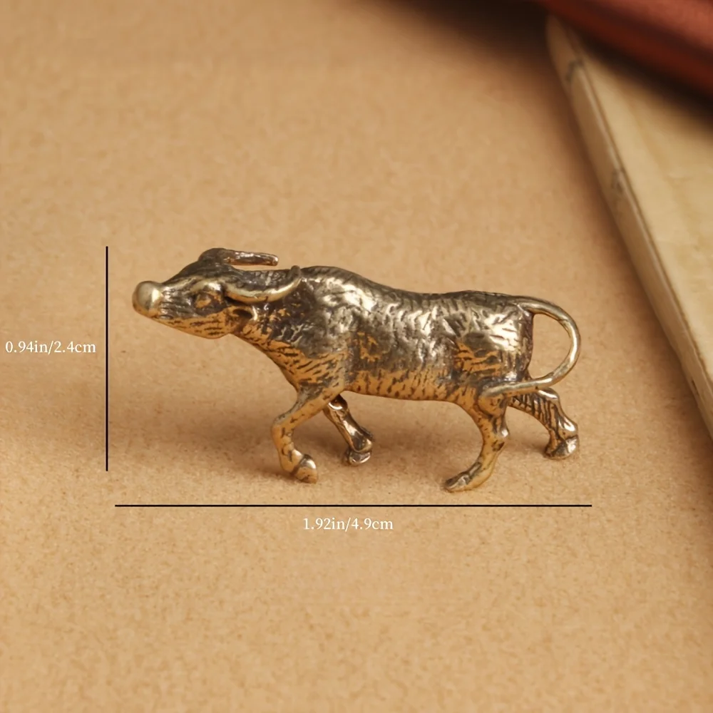 1/8 Stück Vintage-Büffelstatuen aus Messing, Tischdekorationen mit Tierkreiszeichen-Kuh, exquisite handgefertigte Teetiere – Detail 3